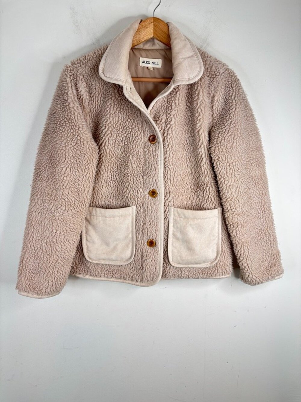 Alex Mill Sherpa Work Jacket S Corduroy Trim Beige Fleece Chore Coat Fisherman - Picture 3 of 11